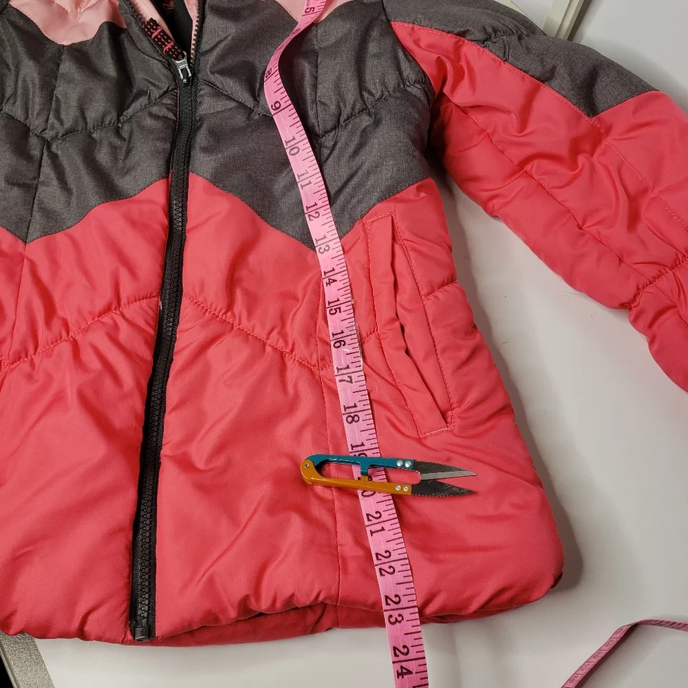 London Fog Girls Puffer Coat XL Hooded Chevron Colorblock Fleece Lined Winter